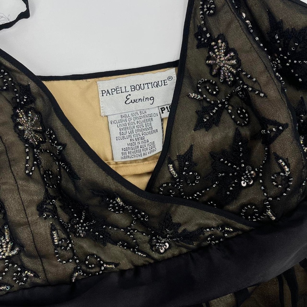 Adrianna Papell Olive Green and Black Asymmetrical Handkerchief Hem Dress - Picture 2 of 7